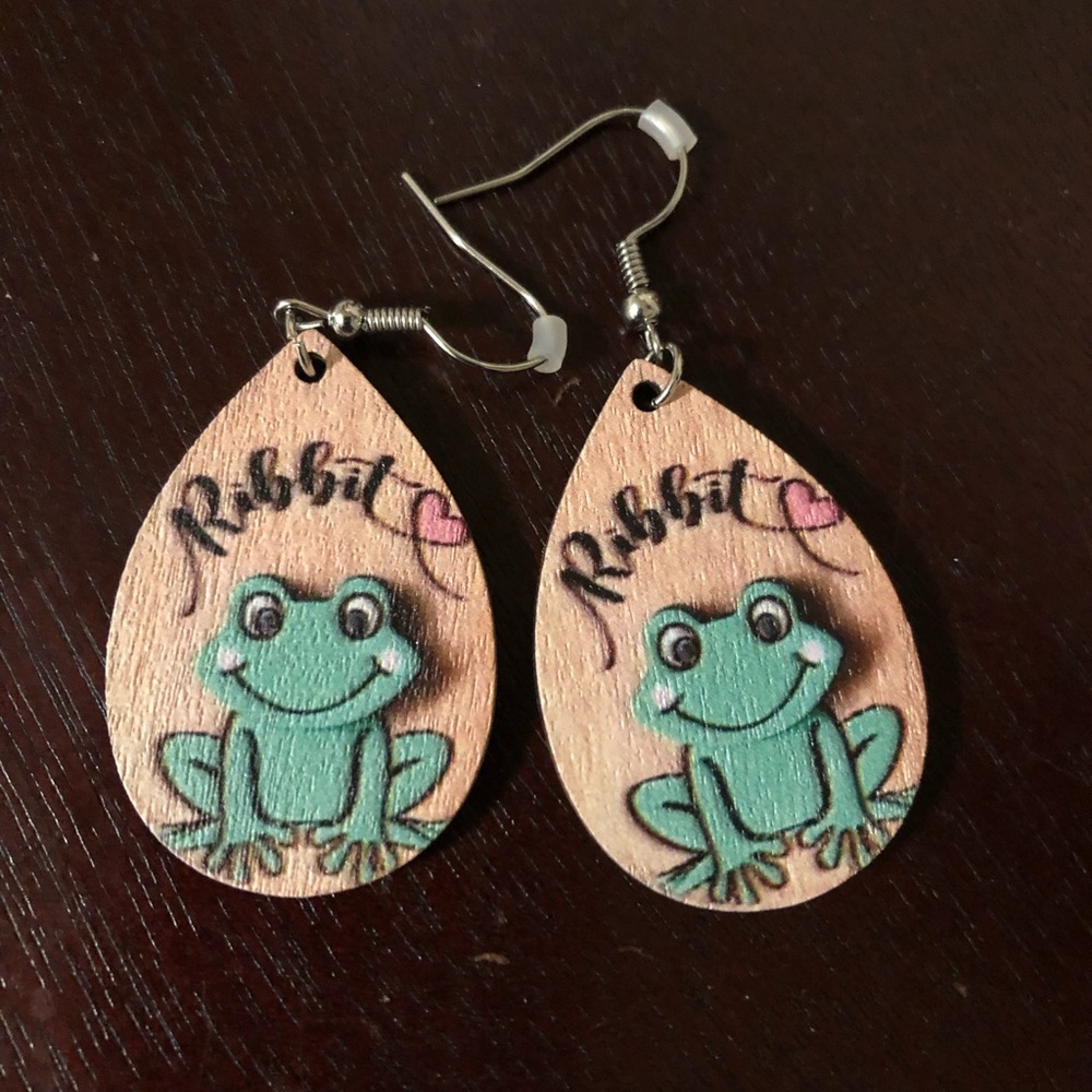 Frog Design Wooden Earrings